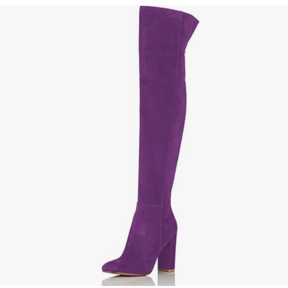 FSJ Purple Over The Knee Chunky High Heels Stretch Thigh High Zipper Long Boot - Picture 1 of 8